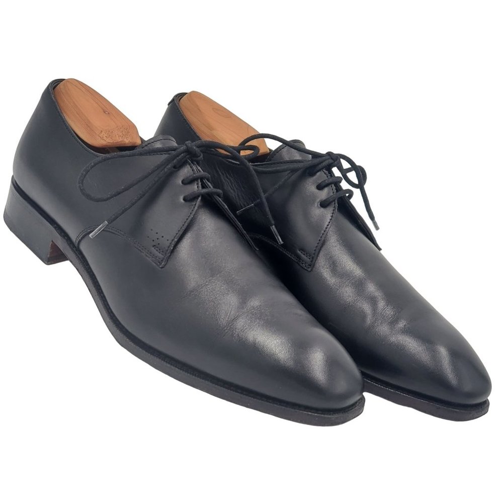 Carmina Shoemaker Luxury Mens 8 Black Calf All-Leather Dress Shoes Derby Oxfords - Picture 10 of 16